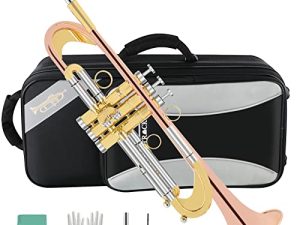 EASTROCK Bb Trumpet Cupronickel Intermediate Double-Braced Trumpet Instrument with Carry Case، Gloves، 7C Mouthpiece