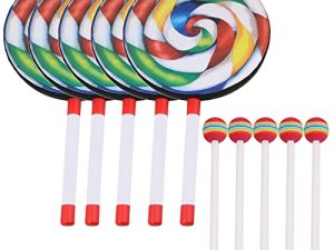 BQLZR 7.9 "Lollipop Shape Hand Drum Percussion Musical Instrument Education Tool with Candy Drumstick Pack of 5