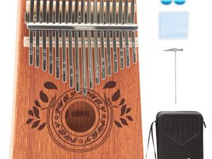 UNOKKI 17 Key Kalimba Thumb Piano للكبار والأطفال مع حقيبة صلبة ومسند لليدين ؛ ماهوجني مبيرا (لون بني فاتح) ؛ ضبط المطرقة وأغطية الأصابع والمزيد ؛ هدية عيد الميلاد تخزين ستوفير