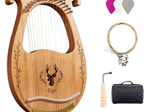 Lyre Harp ، 16 سلسلة معدنية من Harp من خشب الماهوجني المصنوع من خشب الماهوجني مع حقيبة حمل بسلسلة قطع غيار ومفتاح ربط ، مناسبة لمحبي الموسيقى المبتدئين والأطفال البالغين
