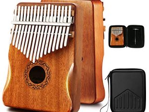 MIFOGE Kalimba Thumb Piano 17 مفتاحًا مع خشب الماهوجني ، مبيرا ، صندوق حماية مقاوم للماء ، سهل التعلم ، آلة موسيقية محمولة ، هدية للأطفال البالغين المبتدئين (الماهوجني)