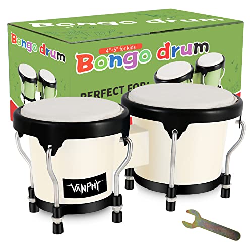 مجموعة VANPHY Bongo Drum 4 '' و 5 '' للأطفال البالغين المبتدئين ، أدوات قرع بونجوس طبيعية قابلة للضبط مع مفتاح ضبط وعلبة هدايا (أبيض) مجموعة VANPHY Bongo Drum 4 '' و 5 '' للأطفال البالغين المبتدئين ، أدوات قرع بونجوس طبيعية قابلة للضبط مع مفتاح ضبط وعلبة هدايا (أبيض)