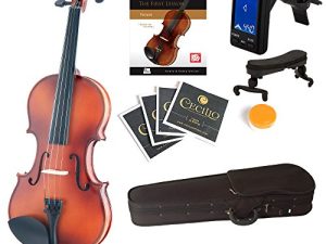 Mendini By Cecilio Violin للأطفال والكبار - 1/2 MV300 ساتان كمان عتيق ، مجموعة طلاب أو مبتدئين مع حقيبة ، فيونكة ، أوتار إضافية ، موالف ، كتاب درس - آلات موسيقية وترية