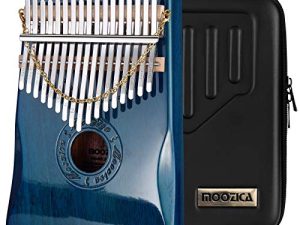 بيانو Moozica 17 مفتاحًا كاليمبا الإبهام ، خشب ماهوجني صلب احترافي Marimba Mbira مع طلاء البيانو هدية آلة موسيقية (Blue-K17BP)