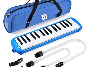 Vangoa 32 Key Melodica ، لوحة مفاتيح البيانو الهوائية للآلة الموسيقية ، Melodicas مع حقيبة حمل ، قطع فم مزدوجة ، قماش مسح ، ملصقات مفاتيح ، أنابيب طويلة (أزرق)