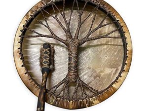 QNQA Shaman Drum ، تصميم ديكور شجرة الحياة ، طبلة شامانية مصنوعة يدويًا ، رمز موسيقى روح الطبل السيبيري ، جلد + خشب ، QNQA-4