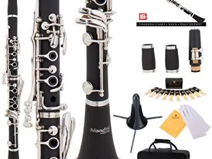 Mendini by Cecilio B Flat Beginner Clarinet with 2 برميل ، حقيبة ، حامل ، كتاب ، 10 قصب ، وقطعة فم - مجموعة كلارينيت Bb Student ، آلات موسيقية للرياح وآلات النفخ الخشبية ، كلارينيت أسود