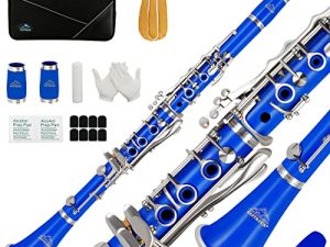 EASTROCK Clarinet Bb Flat 17 Nickel Keys Blue Clarinet للطلاب المبتدئين مع 2 برميل حقيبة صلبة ومجموعة تنظيف الكلارينيت