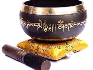 مجموعة وعاء الغناء التبتي - سهل اللعب صناعة يدوية أصلية من أجل صوت التأمل 7 شقرا شفاء من هيمالايا بازار (أسود وأصفر)