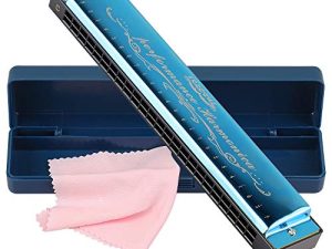Harmonica Professional Harp Harmoc Armonica Key of C 24 Hole Polyphony Diatonic Mouth Organ with Case for Blues Folk Jazz Pop for Music Student Teacher Gift المبتدئين