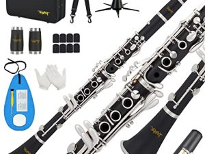 VANPHY Bb Clarinet للطالب المبتدئ ، B مسطح 17 مفتاح مطلي بالنيكل كلارينيت مع حافظة ، حامل ، حزام ، 2 برميل ، 8 وسادة لسان الحال ، قفازات بيضاء ، مجموعة تنظيف (أسود)