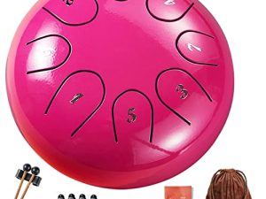 طبلة لسان من الفولاذ من Lv Pets 8 ملاحظات 6 بوصات ، أدوات إيقاعية يدوية ، هدايا موسيقية لطبل الطبال للمبتدئين من الأطفال والبالغين مع حقيبة سفر مبطنة (وردي) (SD8N6-A)