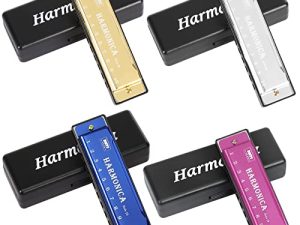 UPINS 4PCS Key of C 10 Hole 10 Tones Titanium Color Harmonica مع جراب للطلاب المبتدئين ذهبي ، فضي ، وردي ، أزرق）
