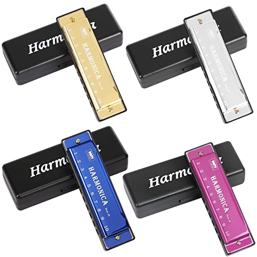 UPINS 4PCS Key of C 10 Hole 10 Tones Titanium Color Harmonica مع جراب للطلاب المبتدئين ذهبي ، فضي ، وردي ، أزرق) UPINS 4PCS Key of C 10 Hole 10 Tones Titanium Color Harmonica مع جراب للطلاب المبتدئين ذهبي ، فضي ، وردي ، أزرق)