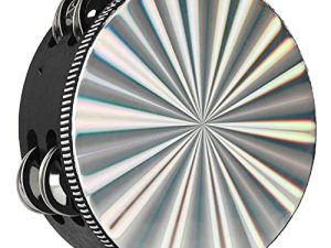 الدف خشبي LMS Tambourine للكبار ، جرس مزدوج ، صفين محمول باليد ، طبل معدني ، آلة موسيقية إيقاعية ، الدف لحفلات الأطفال (6 بوصات ، مشع)