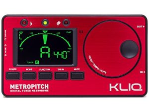 KLIQ MetroPitch - موالف Metronome لجميع الأدوات - مع أوضاع الجيتار والباس والكمان والقيثارة والضبط اللوني - مولد النغمات - حقيبة حمل مرفقة باللون الأحمر