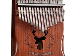 بيانو TienClef كاليمبا الإبهام 17 مفتاحًا مع ملاحظات منقوشة نمط الغزلان مقبض لطيف إصبع Zebrawood خشب صلب محمول آلة موسيقية كتاب الموسيقى للأطفال الكبار المبتدئين (القهوة) 17ZDB-C