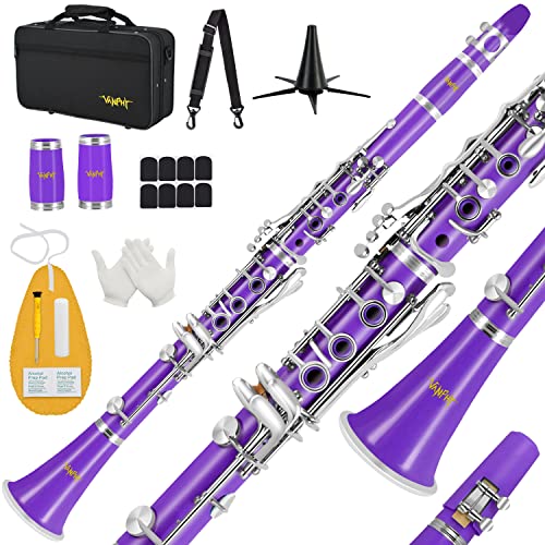 VANPHY Bb Clarinet للطالب المبتدئ ، B مسطح 17 مفتاح مطلي بالنيكل كلارينيت مع حافظة ، حامل ، حزام ، 2 برميل ، 8 وسادة لسان الحال ، قفازات بيضاء ، مجموعة تنظيف (أرجواني) VANPHY Bb Clarinet للطالب المبتدئ ، B مسطح 17 مفتاح مطلي بالنيكل كلارينيت مع حافظة ، حامل ، حزام ، 2 برميل ، 8 وسادة لسان الحال ، قفازات بيضاء ، مجموعة تنظيف (أرجواني)