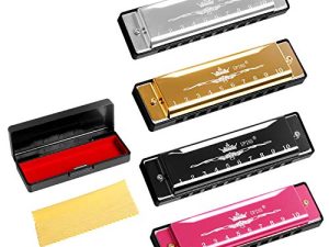 UPINS 4PCS Key of C Blues 10 Hole 20 Tones Titanium Color Harmonica مع حقيبة تنظيف القماش للأطفال الطلاب المبتدئين (ذهبي ، وردي ، فضي ، أسود)