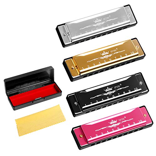 UPINS 4PCS Key of C Blues 10 Hole 20 Tones Titanium Color Harmonica مع حقيبة تنظيف القماش للأطفال الطلاب المبتدئين (ذهبي ، وردي ، فضي ، أسود) UPINS 4PCS Key of C Blues 10 Hole 20 Tones Titanium Color Harmonica مع حقيبة تنظيف القماش للأطفال الطلاب المبتدئين (ذهبي ، وردي ، فضي ، أسود)