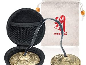 صنج ZenBless Tibetan Tingsha 2 قطعة ، مع صندوق تخزين وحقيبة قماشية ، أجراس نحاسية سنسكريتية للتأمل للشفاء الروحي واليقظة ، واليوغا البوذية ، وآلات موسيقية للاسترخاء