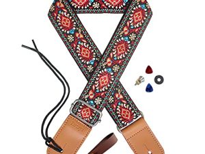 حزام Farcaya Ukulele من قطن الجاكار لحفلات سوبرانو الموسيقية Tenor Baritone Banjo Mandolin وأطراف جلد Uke ، ملحقات الآلات الموسيقية تختار زر قفل حزام الرقبة (زهرة حمراء)