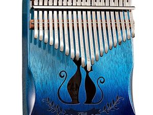 Lv Pets Kalimba 21 Key Thumb Piano Premium Mahogany Cat Lovers Pattern Finger Piano Hand Hold Mbira Portable الموسيقية هدية للأطفال الهواة والمبتدئين (التدرج الأزرق)