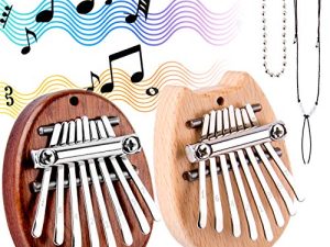 QUACOWW 2 حزمة كاليمبا الإبهام بيانو 8 مفاتيح صغيرة كاليمبا ميسيفو المحمولة الخشب الإبهام بيانو قلادة هدية موسيقية للأطفال الكبار المبتدئين