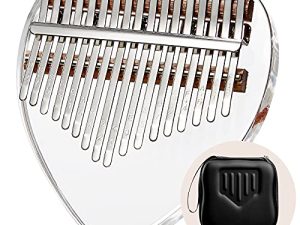 [مع حافظة] Cega Kalimba 17 مفتاحًا من الأكريليك الشفاف على شكل قلب محمول من الكريستال الشفاف للإبهام بيانو إصبع بيانو مبيرا كاليمبا ماريمبا آلات موسيقية للأطفال والكبار والمبتدئين