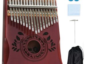 UNOKKI 17 Key Kalimba Thumb Piano للكبار والأطفال مع راحة اليد ؛ ماهوجاني مبيرا (تشيري فينيش) ؛ ضبط المطرقة وأغطية الأصابع والملصقات الرئيسية والمزيد ؛ هدية عيد الميلاد تخزين ستوفير