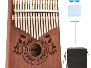 UNOKKI 17 Key Kalimba Thumb Piano للكبار والأطفال مع حقيبة صلبة ومسند لليدين ؛ ماهوجني مبيرا (تشوكليت براون فينيش) ؛ ضبط المطرقة وأغطية الأصابع والمزيد ؛ هدية عيد الميلاد تخزين ستوفير