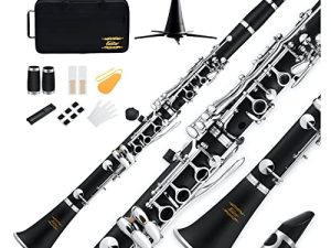 Eastar B Flat Clarinet للمبتدئين ، مطلي بالنيكل Ebonite كلارينيت مع 2 برميل ، 3 قصب ، قفازات بيضاء ، حقيبة صلبة ، تنظيف Kt ، حقيبة صلبة ، ECL-300
