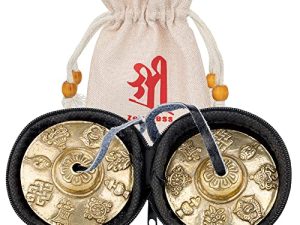 صنج ZenBless Tibetan Tingsha 2 قطعة ، مع صندوق تخزين وحقيبة قماشية ، أجراس نحاسية سنسكريتية للتأمل للشفاء الروحي واليقظة ، واليوغا البوذية ، وآلات موسيقية للاسترخاء