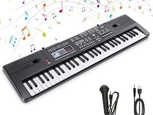 WOSTOO Kids Piano Keyboard ، 61 مفتاحًا لوحة مفاتيح إلكترونية متعددة الوظائف لعبة تعليمية ، بيانو محمول قابل لإعادة الشحن مع ميكروفون ، آلة موسيقية للأطفال المبتدئين والبنات والأولاد