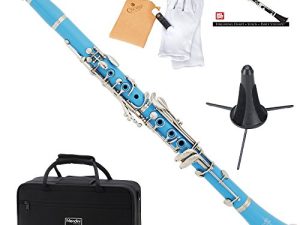 Mendini by Cecillo Bb Clarinet w / Case - أفضل الكلارينيت للمبتدئين للطلاب والكبار والأطفال مع حامل ، كتاب الجيب ، قطعة الفم و 10 قصب - آلات موسيقية للرياح وآلات النفخ - أزرق فاتح