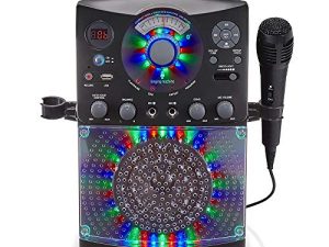 آلة الغناء SML385UBK بلوتوث نظام كاريوكي مع أضواء LED ديسكو ، CD + G ، USB ، وميكروفون ، آلة كاريوكي للأطفال والكبار ، أسود [أمازون حصريًا]