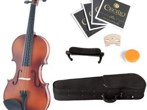 Mendini By Cecilio Violin للمبتدئين والأطفال والكبار - مجموعة المبتدئين للطالب مع حقيبة صلبة ، روزين ، فيونكة - كمان مبتدئ ، أدوات موسيقية ذات وترات خشبية