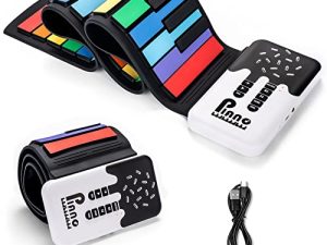 POGOLAB Roll Up Keyboard Piano ، لوحة مفاتيح البيانو الرقمية المحمولة باليد ، قابلة لإعادة الشحن ، التسجيل ، 8 نغمات ، 6 أغانٍ تعليمية ، سماعة أذن أو مكبر صوت خارجي للأطفال المبتدئين الكبار هدية